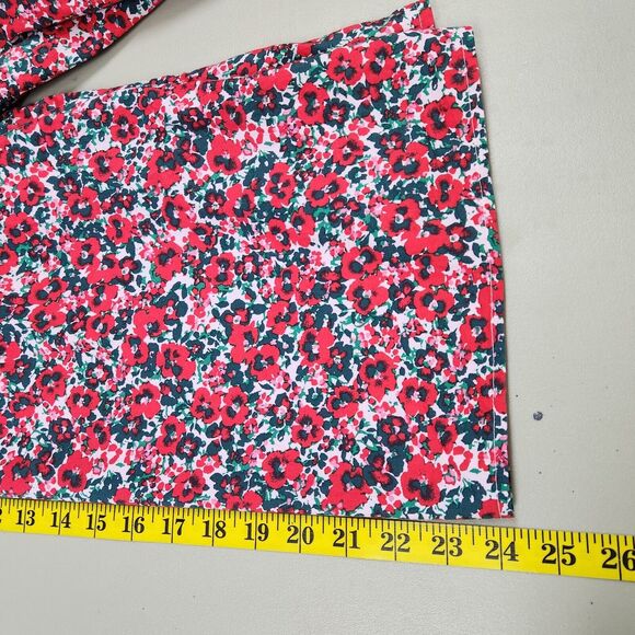 J Crew Womens Poplin Ruffle Top Size M Long Sleeve Red Multicolor Poppies Button - Picture 9 of 11